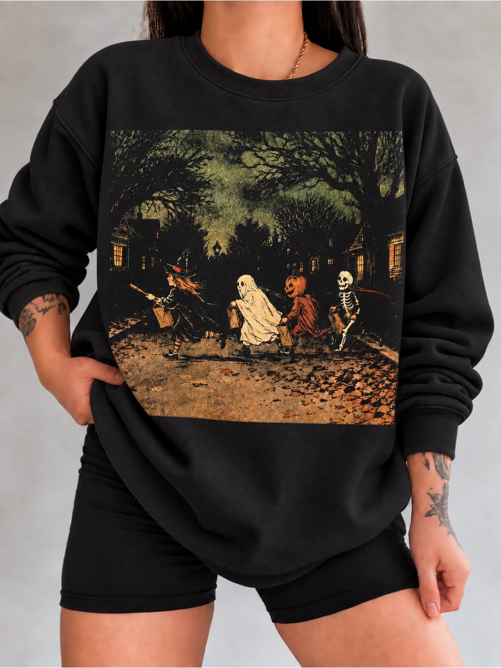 Vintage Halloween Ghost Unisex Sweatshirt Witch Pumpkin Skeleton Crewneck